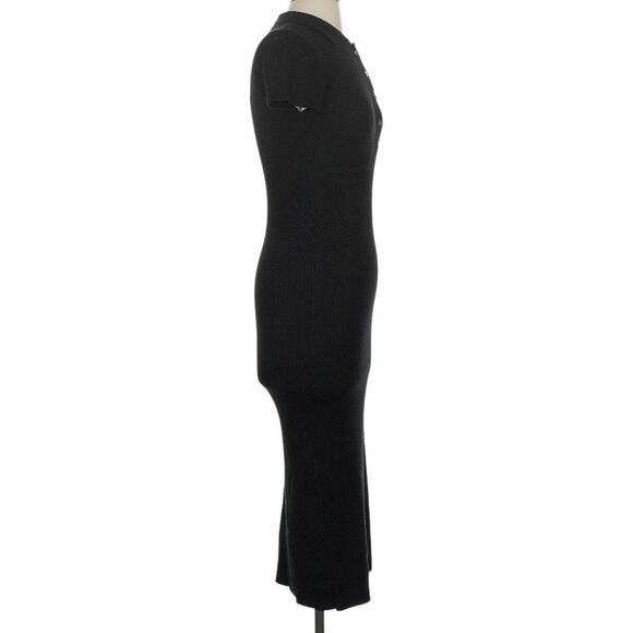 House of Harlow 1960 Sz XS NWT Ribbed Knit Polo Dress Midi Short Sleeve Black - Picture 4 of 16